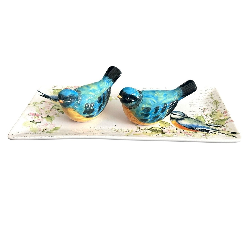 Certified International Spring Meadow‎ Tray Bluebird Figural Salt Pepper Shakers